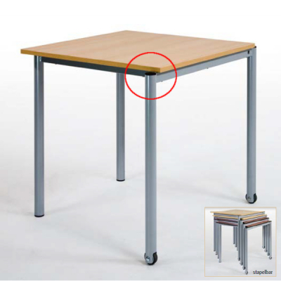 Schultisch, Stapeltisch, optional mit Rollen, quadratisch oder rechteckig